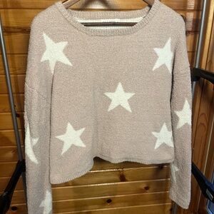 🌙MOON & MADISON Cream and White Starry Crew Neck Sweater Super COZY